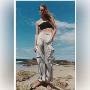 Zara satin champagne cargo pants